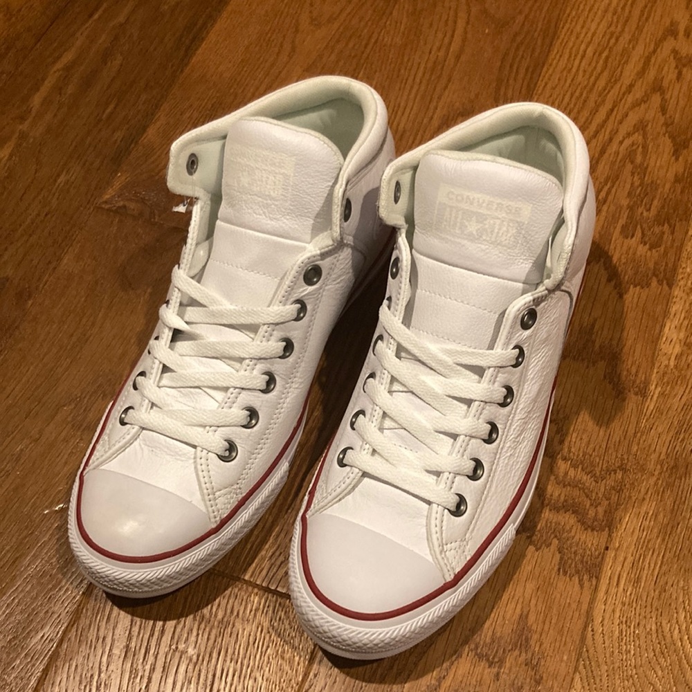 White leather high top converse